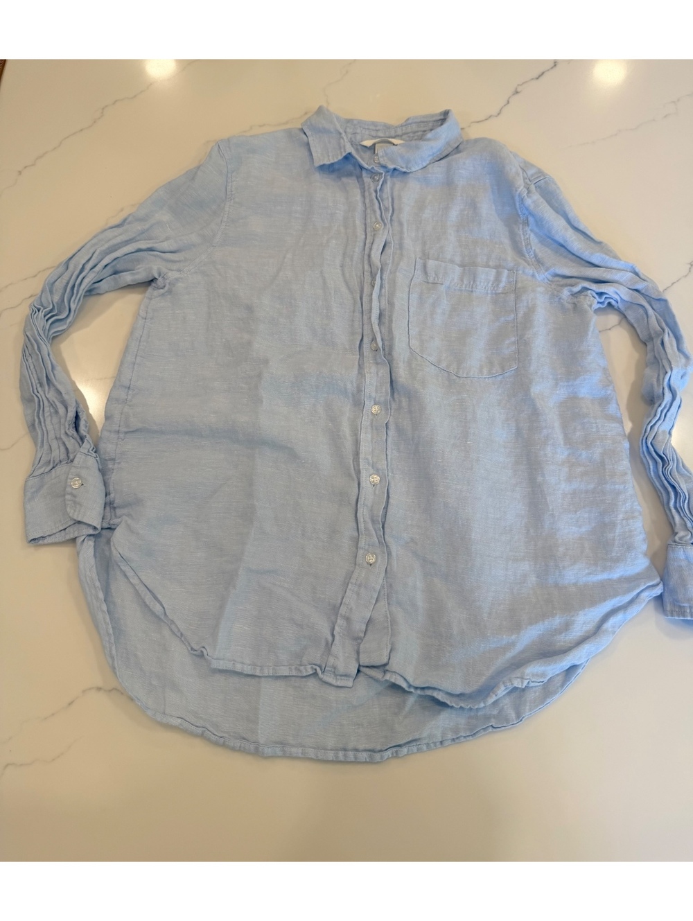 H&M Womans 100% Linen Button Up Long Sleeve Shirt Light Blue Size Medium
